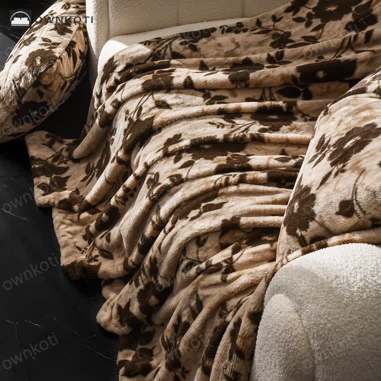 Velvet Vintage Floral Sofa Throw Blanket