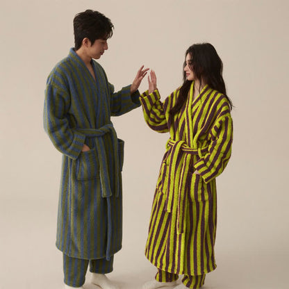 Winter Fleece Modern Stripe Long Bathrobe - image 1