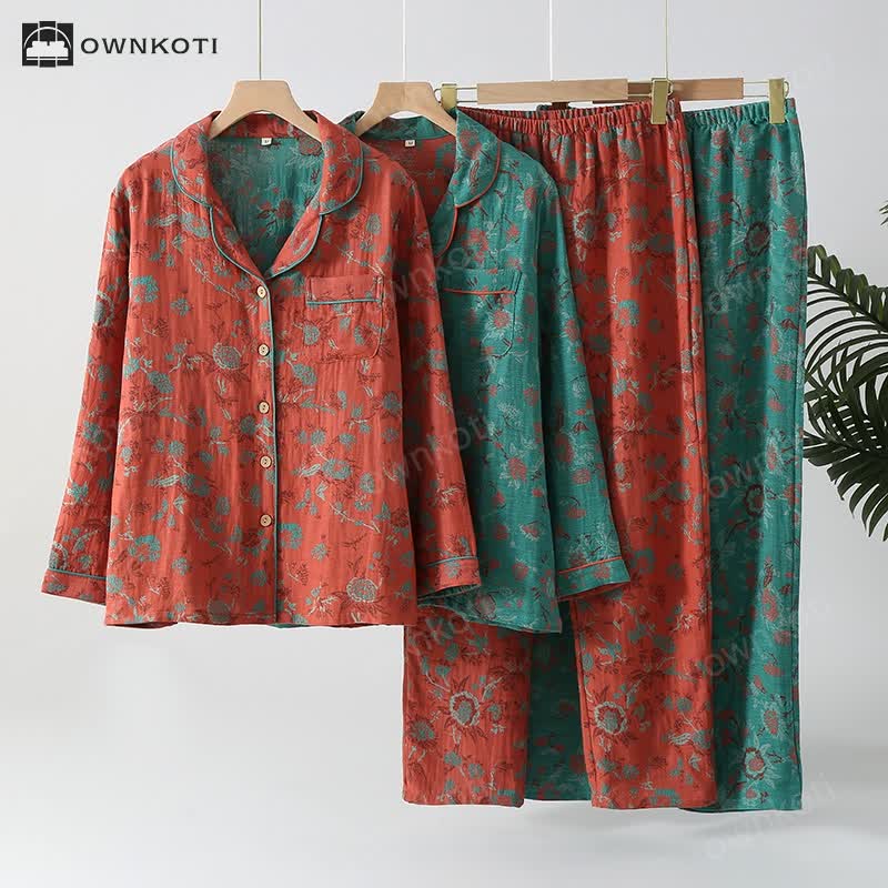 Vintage Double Layer Cotton Gauze Pajama Set