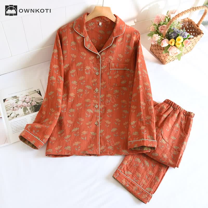 Blossoming Flower Cotton Gauze Nightwear Set