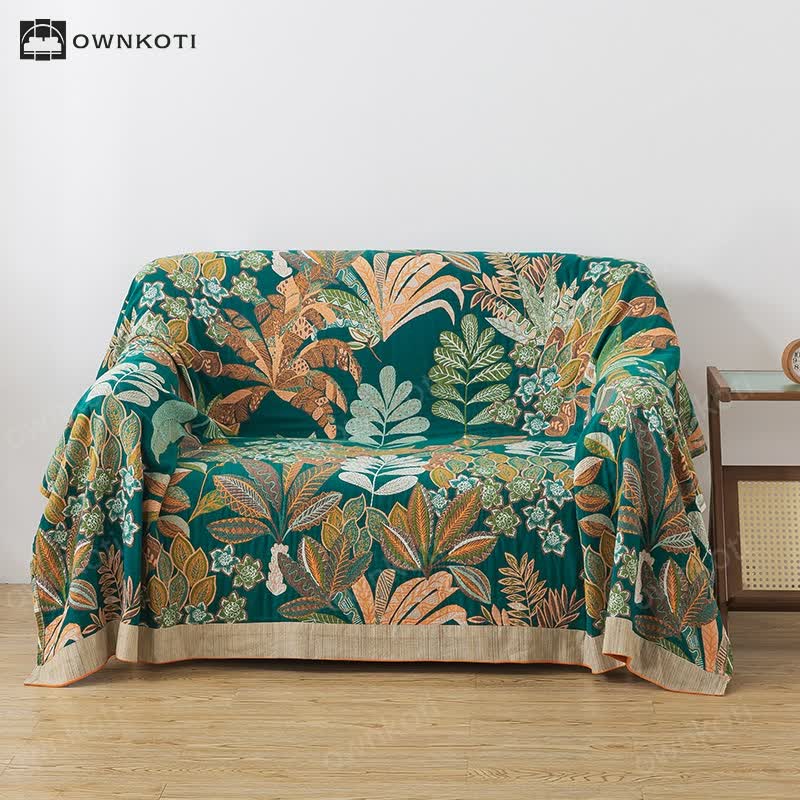 Palm Leaf Cotton Gauze Reversible Blanket