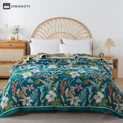 Lightweight Cotton Gauze Jacquard Floral Blanket