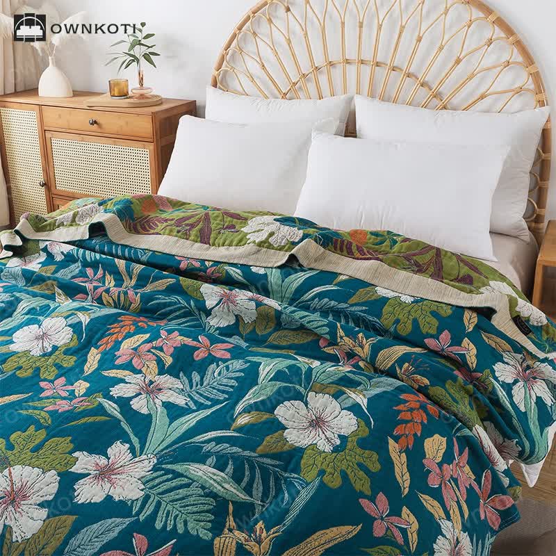 Lightweight Cotton Gauze Jacquard Floral Blanket