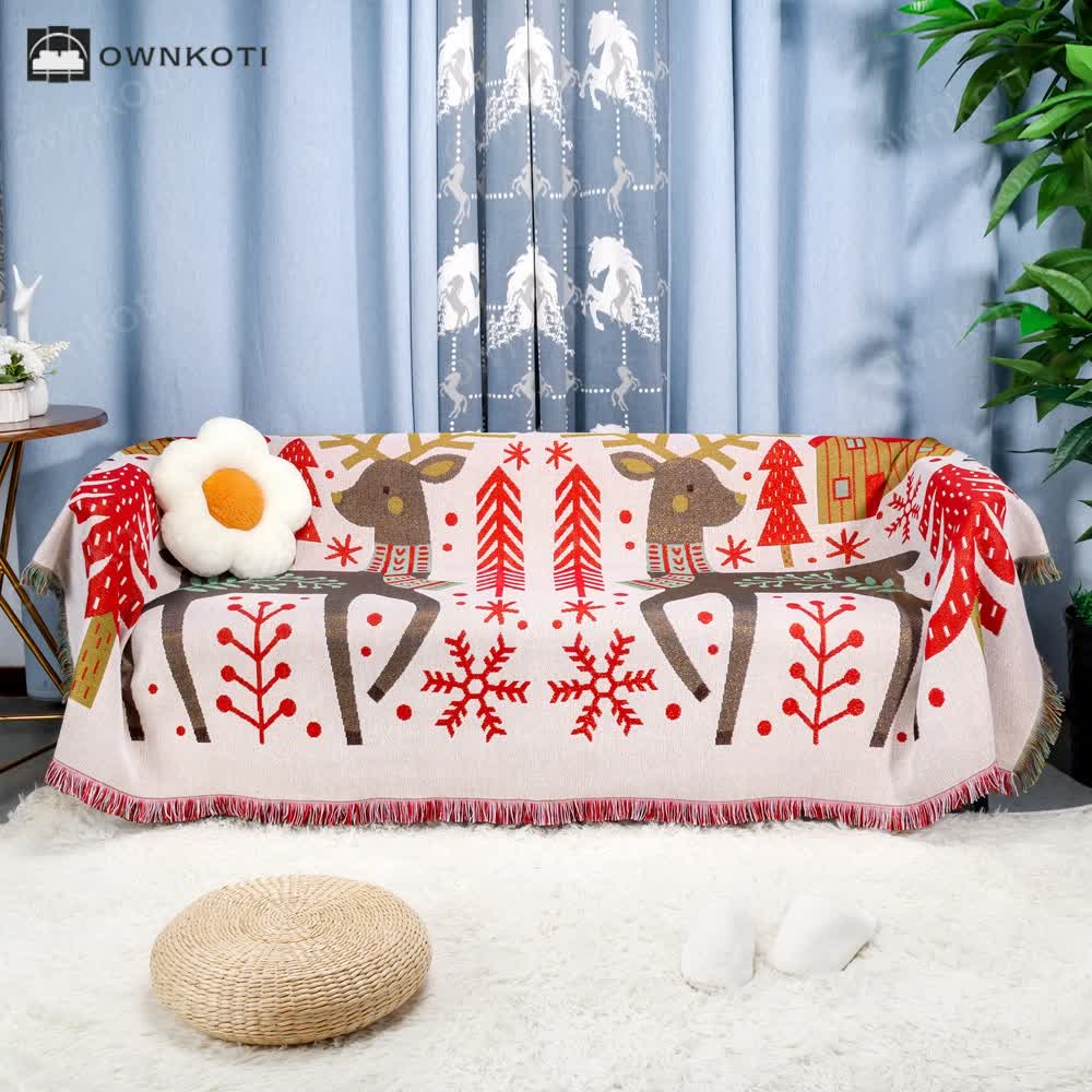 Christmas Festive Cotton Tassel Sofa Cover