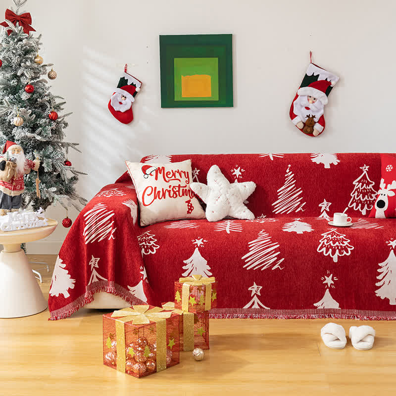 Christmas Tree Chenille Reversible Sofa Protector - 71" x 165" - image 0