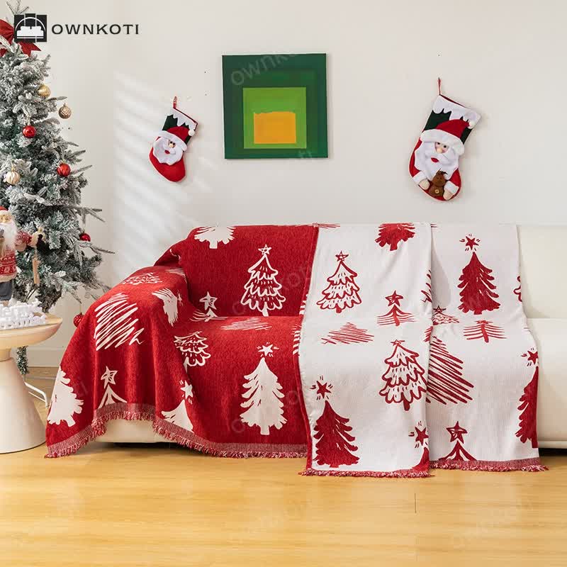 Christmas Tree Chenille Reversible Sofa Protector