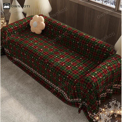 Chenille Christmmas Plaid Couch Cover