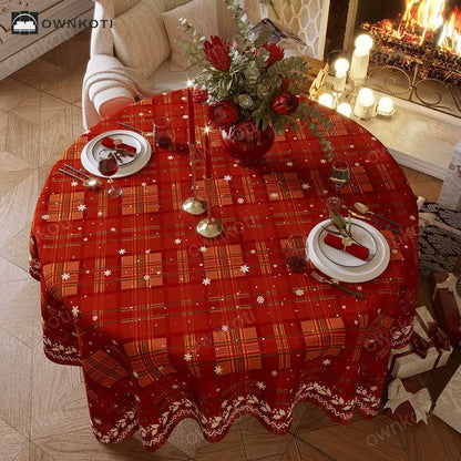 Chenille Christmas Plaid Theme Tablecloth