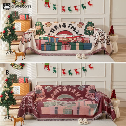 Christmas Cotton Linen Reversible Sofa Protector