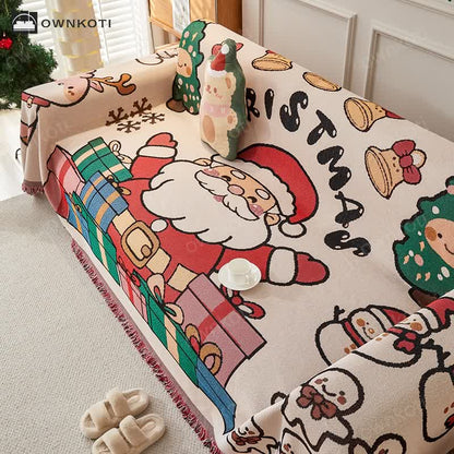 Christmas Cotton Linen Reversible Sofa Protector