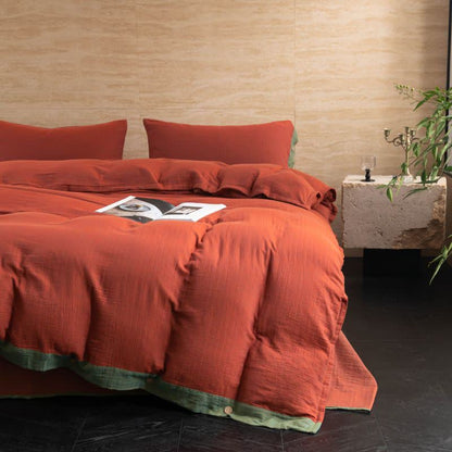 Cotton Gauze Solid Color Button Bedding Set (4PCS)