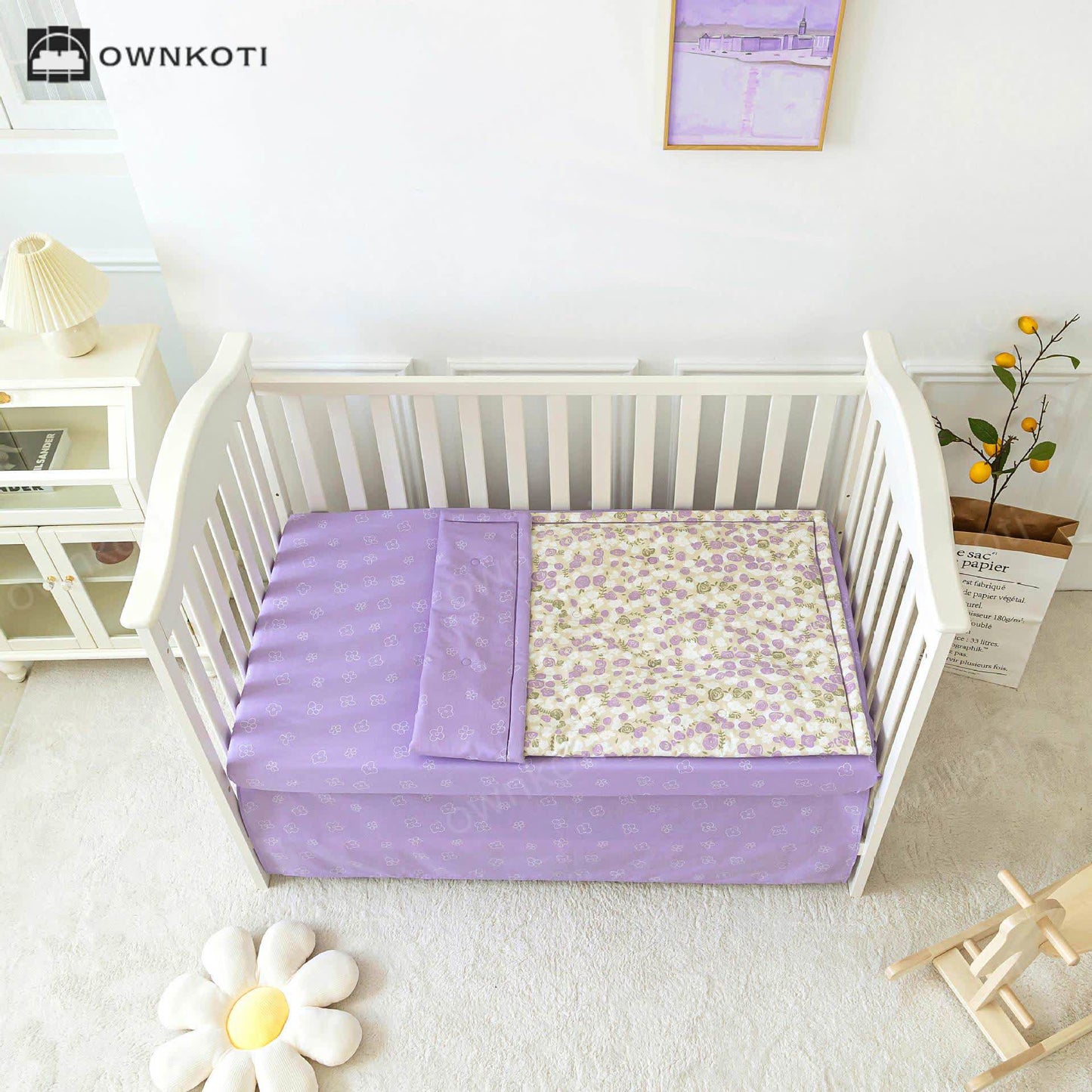 Elegant Floral Pure Cotton Crib Bedding Set(3PCS)