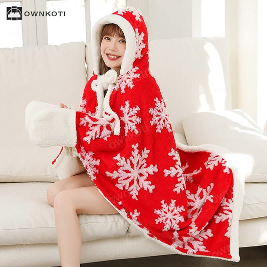 Snowflake Hooded & Gloved Fleece Shawl Blanket