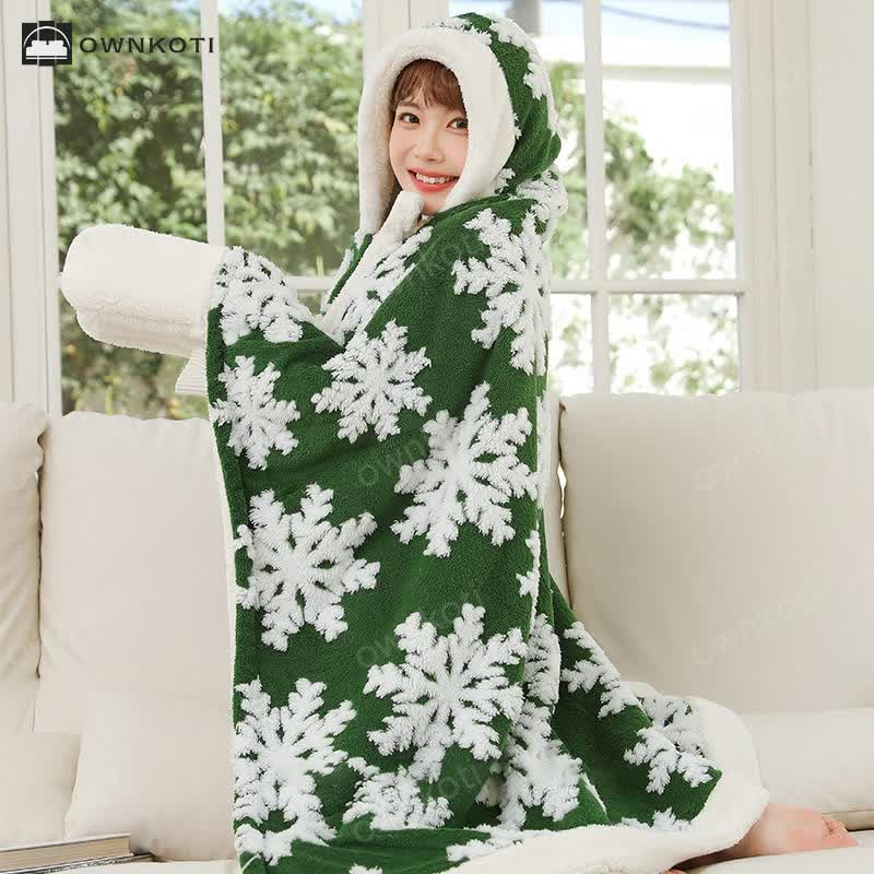 Snowflake Hooded & Gloved Fleece Shawl Blanket