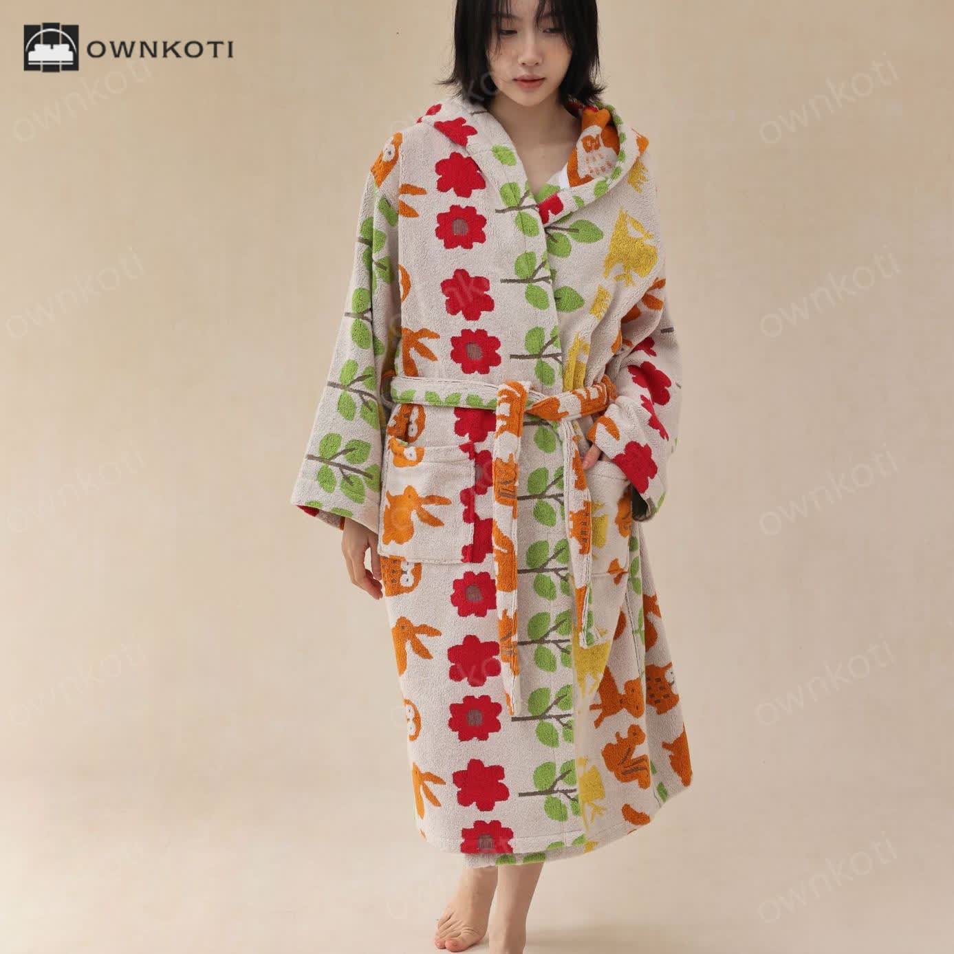 Pastoral Cotton Absorbent Hooded Bathrobe