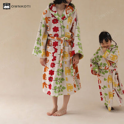 Pastoral Cotton Absorbent Hooded Bathrobe