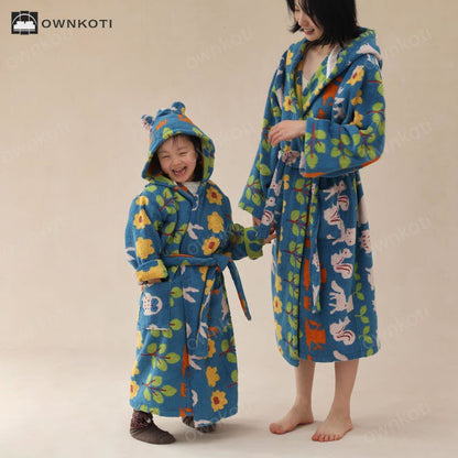 Pastoral Cotton Absorbent Hooded Bathrobe