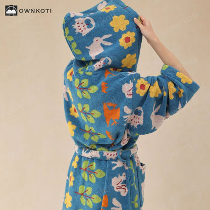 Pastoral Cotton Absorbent Hooded Bathrobe