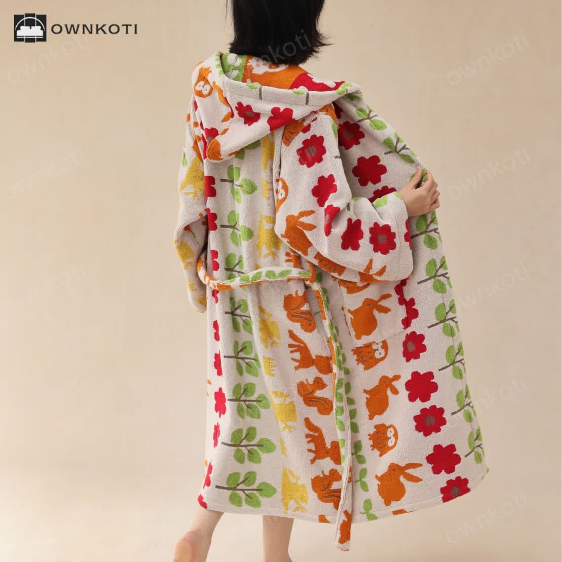 Pastoral Cotton Absorbent Hooded Bathrobe