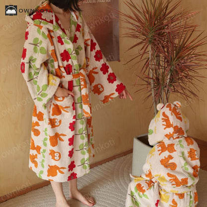 Pastoral Cotton Absorbent Hooded Bathrobe