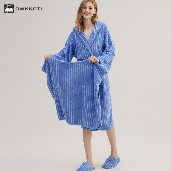 Pure Cotton Striped Hooded Cape Bathrobe