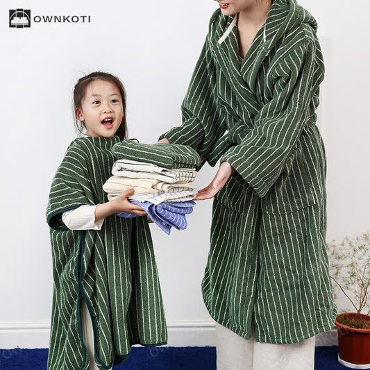 Pure Cotton Striped Hooded Cape Bathrobe