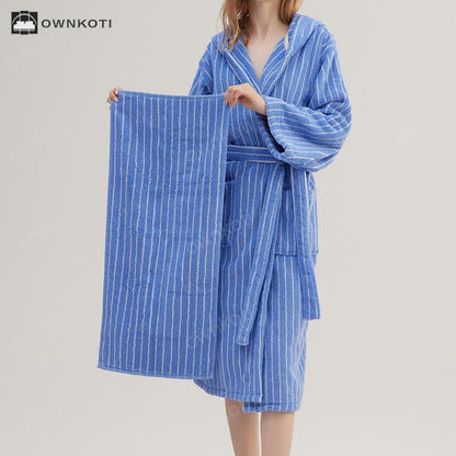 Pure Cotton Striped Hooded Cape Bathrobe