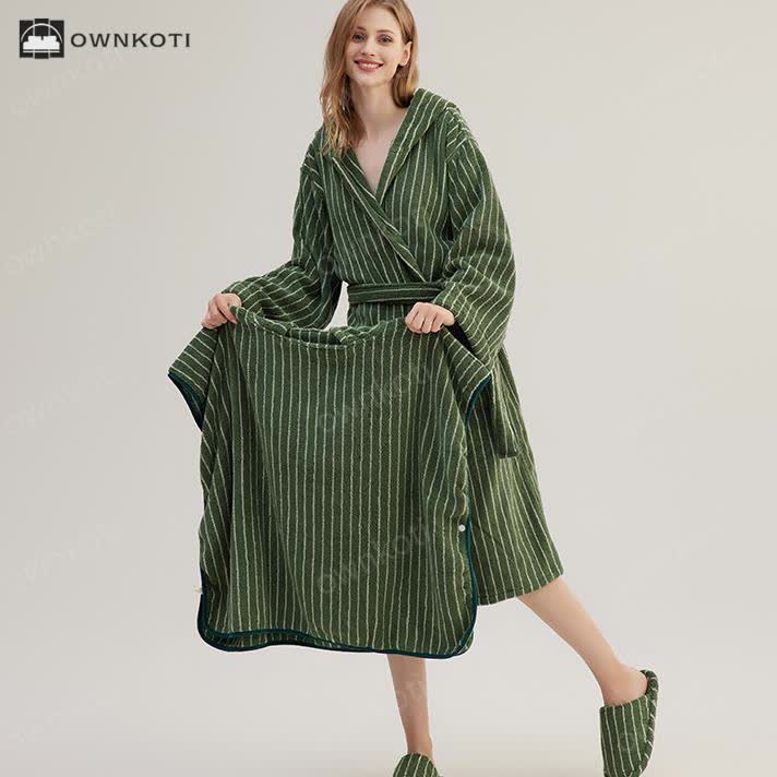 Pure Cotton Striped Hooded Cape Bathrobe