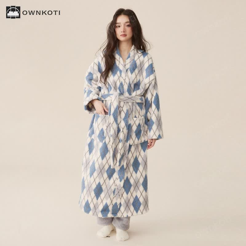 Diamond Print Fleece Long Bathrobe