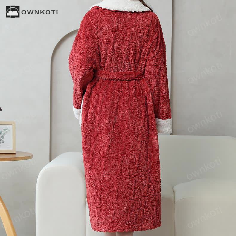 Jacquard Fleece Lapel Neck Bathrobe