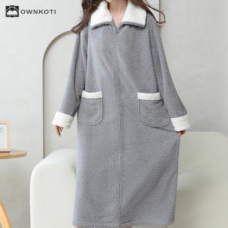 Soft Fleece Warm Zippered Long Nightgown