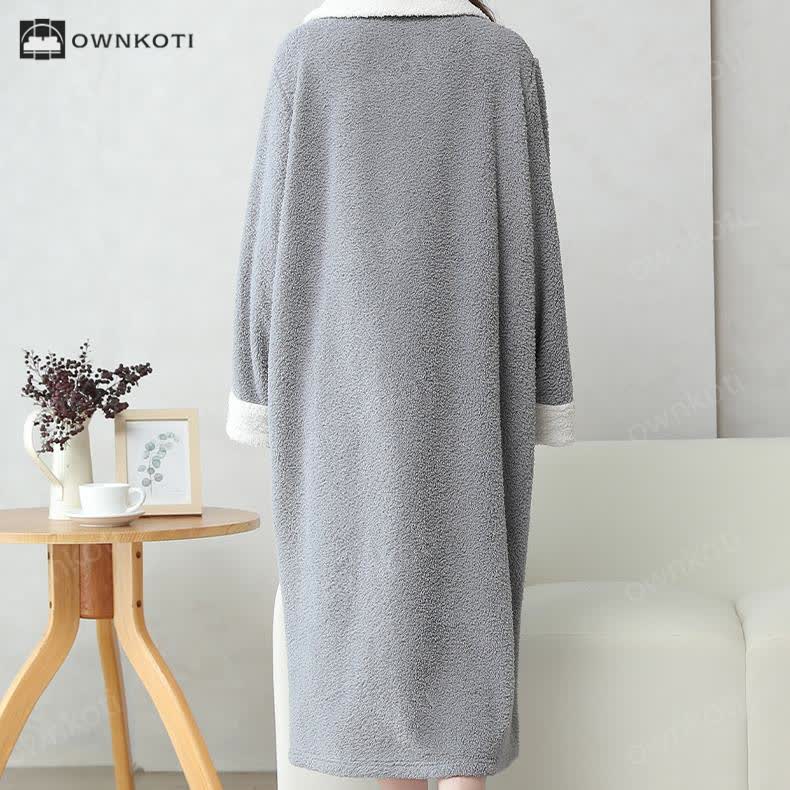 Soft Fleece Warm Zippered Long Nightgown