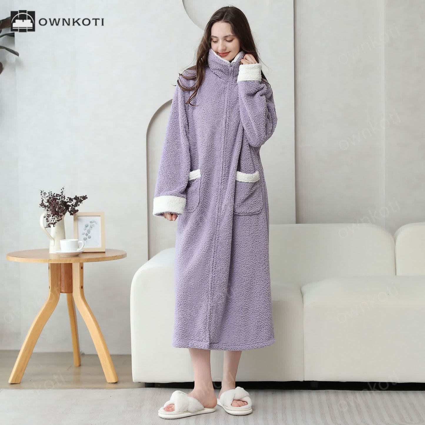 Soft Fleece Warm Zippered Long Nightgown