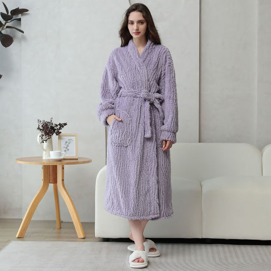 Simple Solid Color Soft Fleece Bathrobe