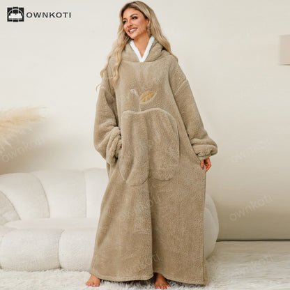 Jacquard Apple Flannel Hooded Nightgown