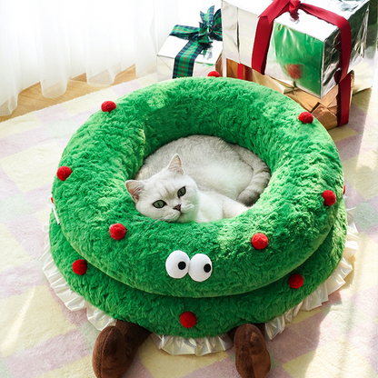 Cute Christmas Wreath Soft Pet Bed