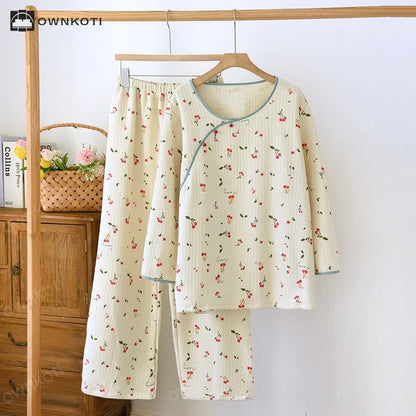 Double Layer Air Cotton Cherry Pajama Set