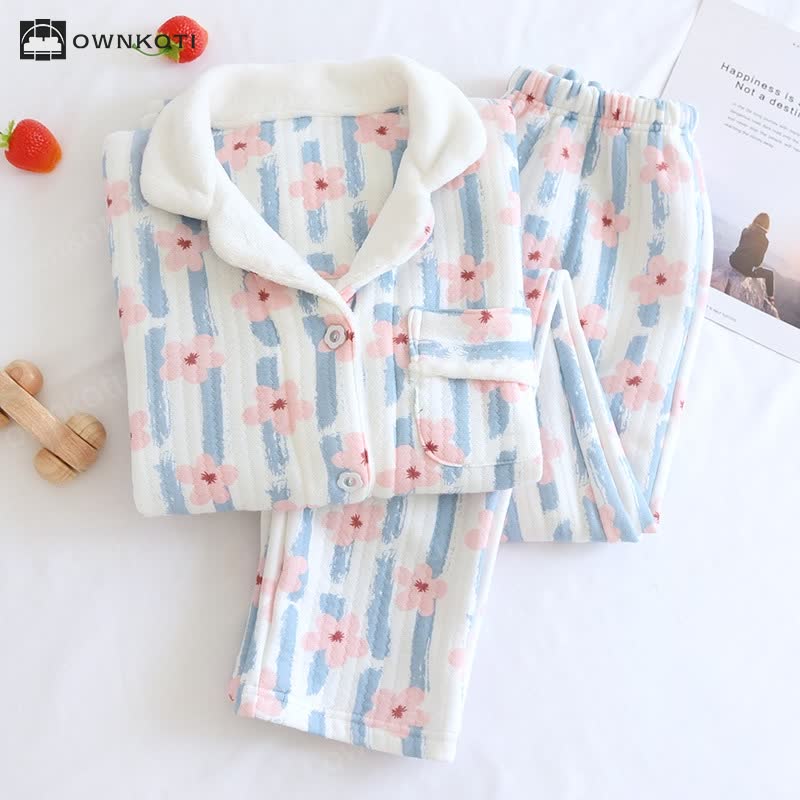 Refresh Flower Warm Air Cotton Pajama Set