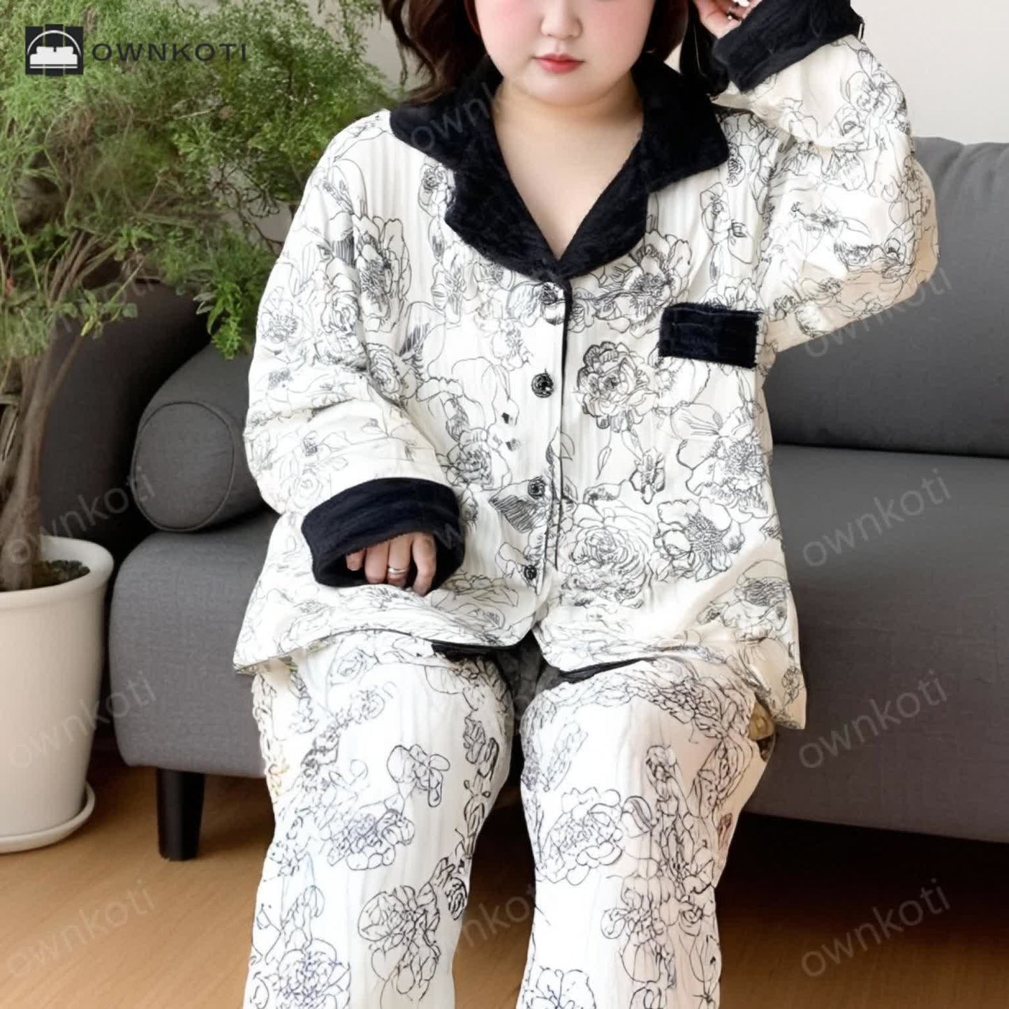 Plus Size Air Cotton Pastoral Pajama Set