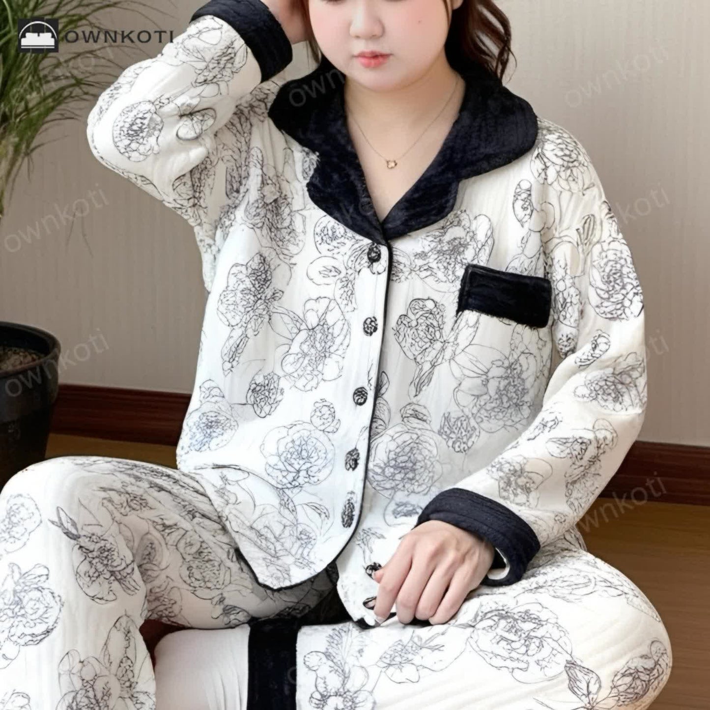 Plus Size Air Cotton Pastoral Pajama Set