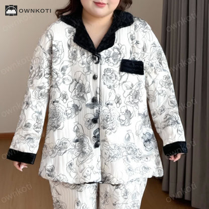 Plus Size Air Cotton Pastoral Pajama Set