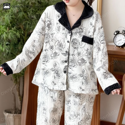 Plus Size Air Cotton Pastoral Pajama Set