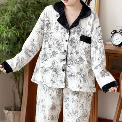 Plus Size Soft Breathable Pastoral Pajama Set