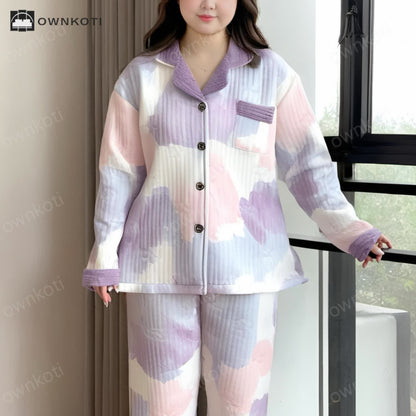 Plus Size Warm Cotton Nightwear Set