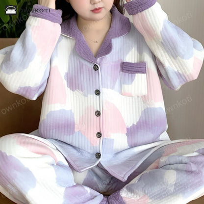 Plus Size Warm Cotton Nightwear Set