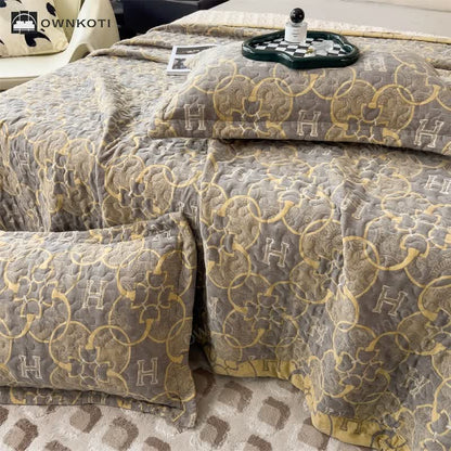 Retro Double Layer Cotton Gauze Quilted Coverlet