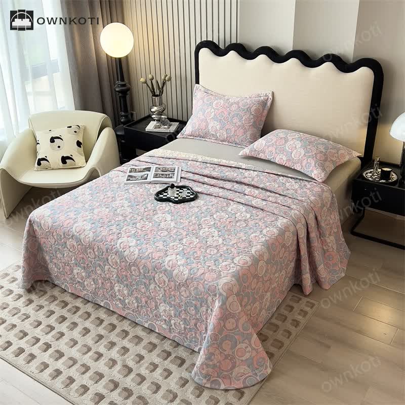 Cartoon Pig Cotton Gauze Quilted Coverlet