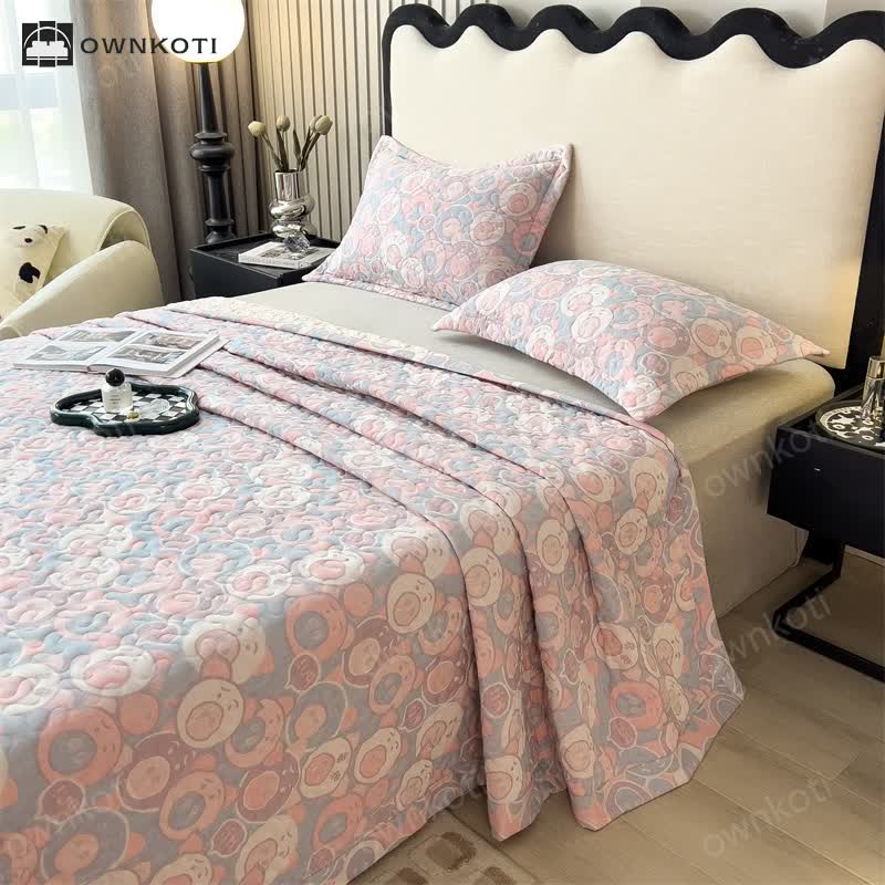 Cartoon Pig Cotton Gauze Quilted Coverlet