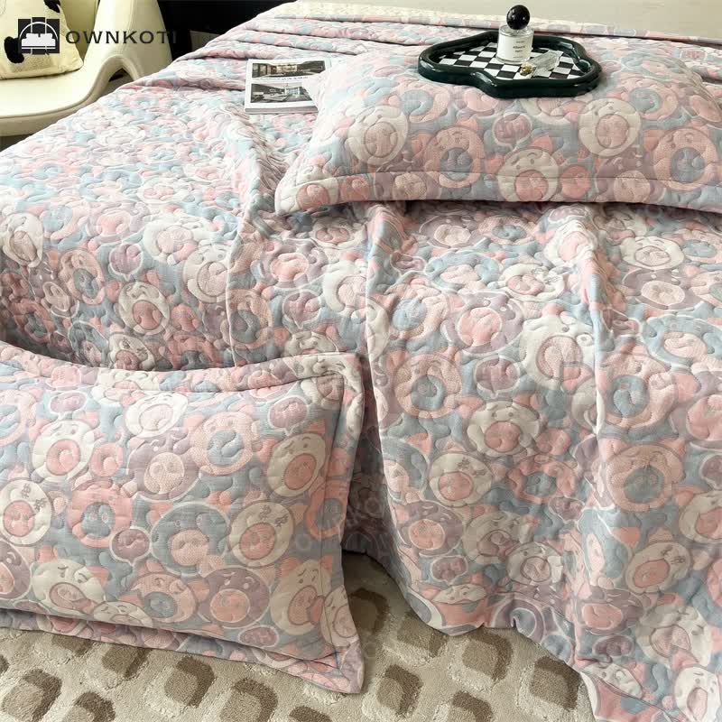 Cartoon Pig Cotton Gauze Quilted Coverlet