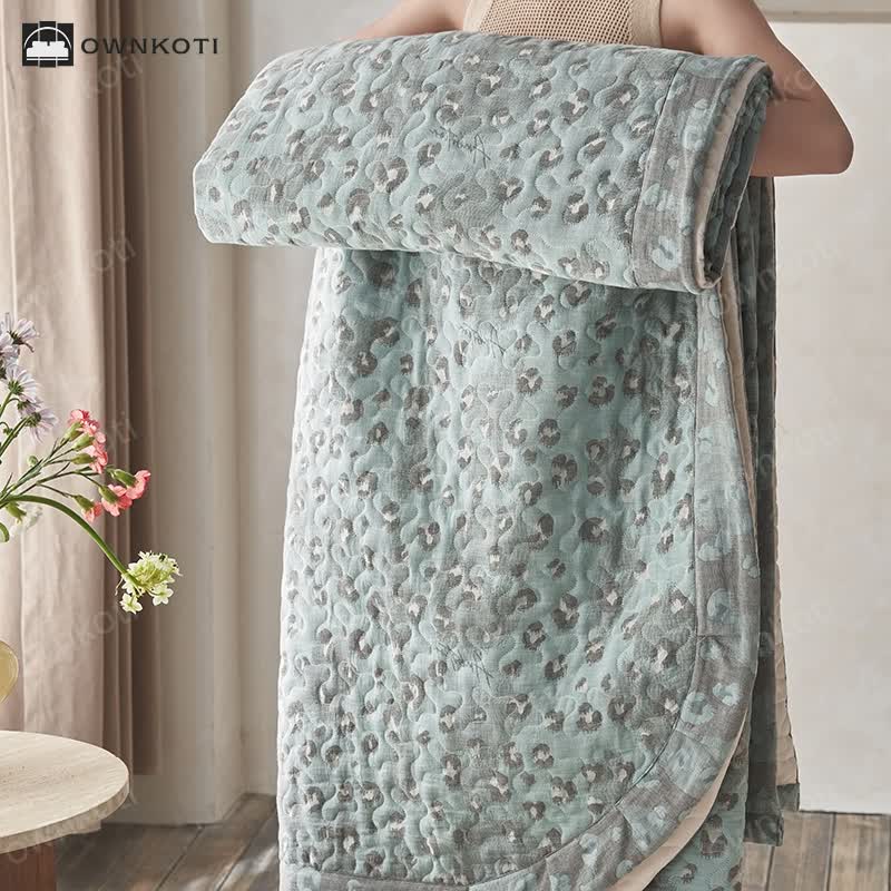 Leopard Print Double Layer Cotton Gauze Coverlet